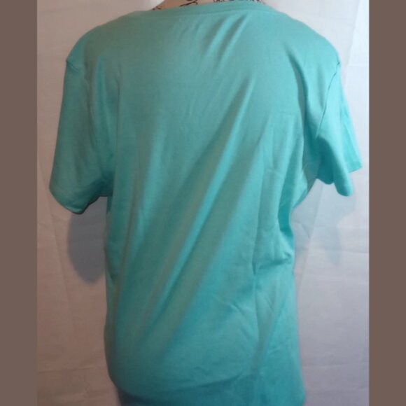 DKNY Womens T-Shirt Size L Aqua Sky Blue Cotton Crew Neck NWT - Picture 3 of 8